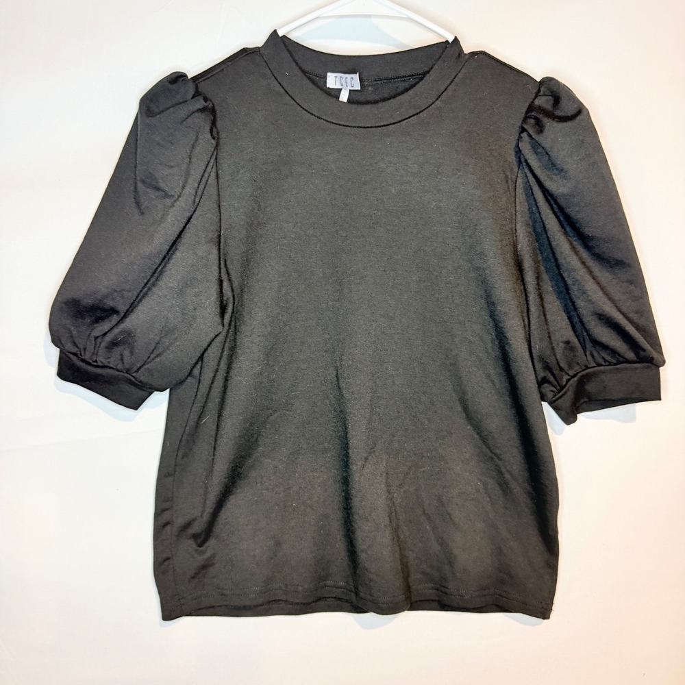 TCEC Womens Black Puff Sleeve Mock Neck Sweatshirt Top Short Balloon Sleeve S